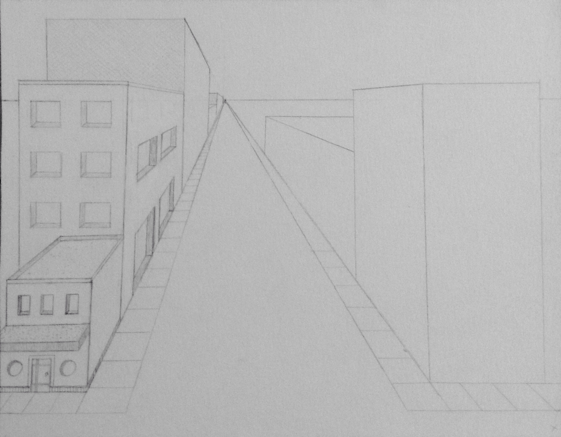 1 Point Perspective Cityscape Inside The Outline