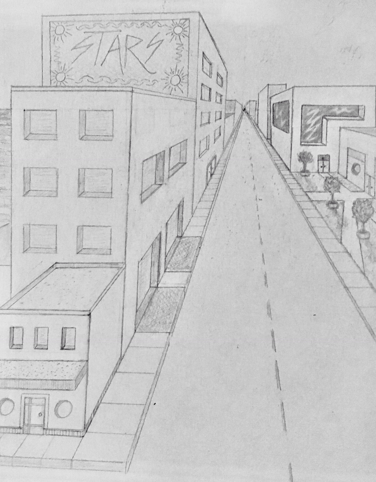 1 Point Perspective Cityscape Inside The Outline